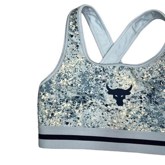 Under Armour Project Rock Sports Bra Womens Small Blue Athletic Running Gym Yoga - Picture 2 of 11